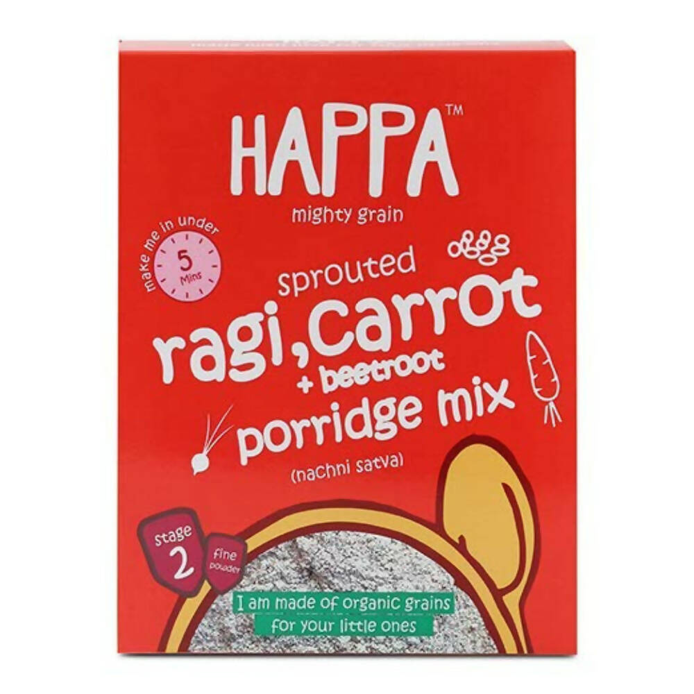 Happa Organic Baby Food Sprouted Ragi, Carrot and Beetroot Porridge Mix-Stage 2, Australia, Canada 