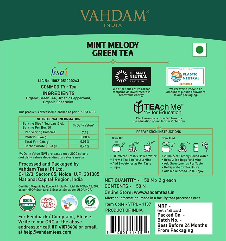 Vahdam Mint Melody Green Tea