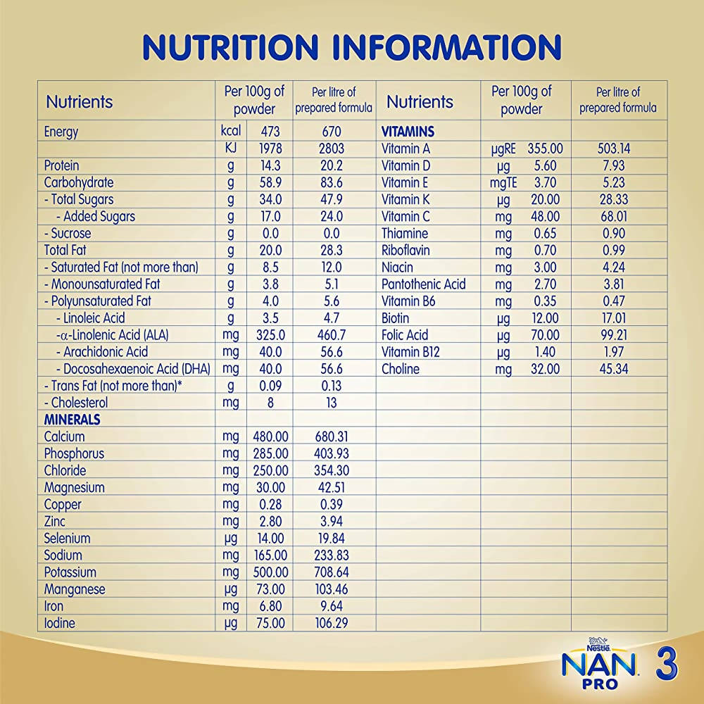 Nestle Nan Pro 3 Follow-Up Formula Powder After 12 Upto 18 Months Infants Stage 3