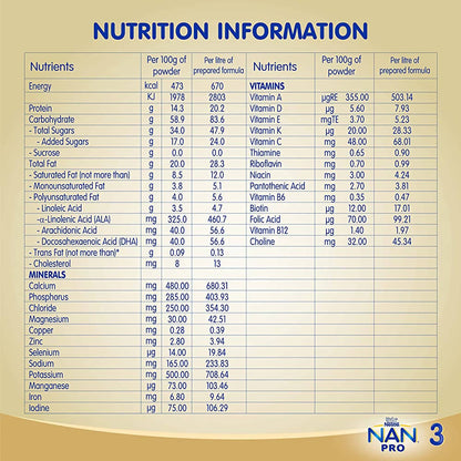 Nestle Nan Pro 3 Follow-Up Formula Powder After 12 Upto 18 Months Infants Stage 3