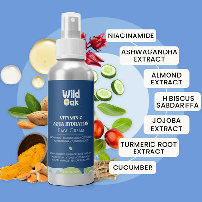 Wild Oak Vitamin C Aqua Hydration Cream with Niacinamide, Cucumber, Turmeric & Ashwagandha