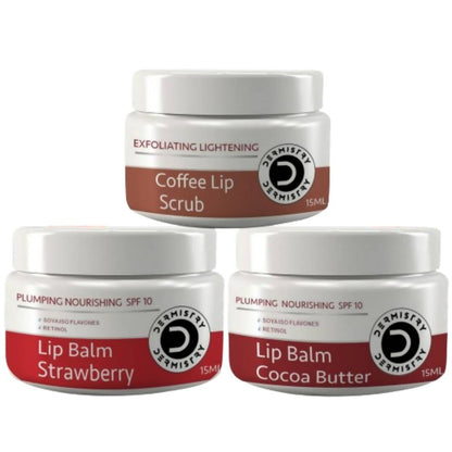 Dermistry Coffee Scrub & Strawberry Cocoa Butter Nourishing Lip Balm