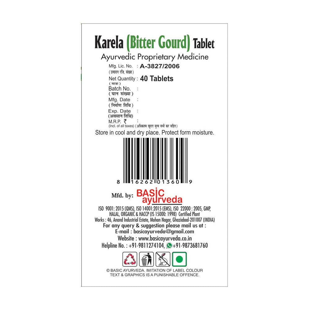 Basic Ayurveda Karela Bitter Gourd Tablet