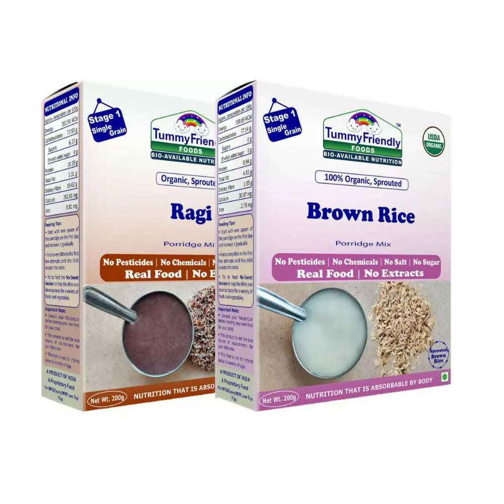 TummyFriendly Foods Certified Stage1 Ragi, Brown Rice Porridge Mixes, Australia, Canada 