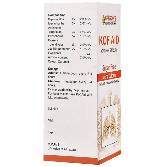 Bakson's Homeopathy Kof Aid Syrup Sugar Free