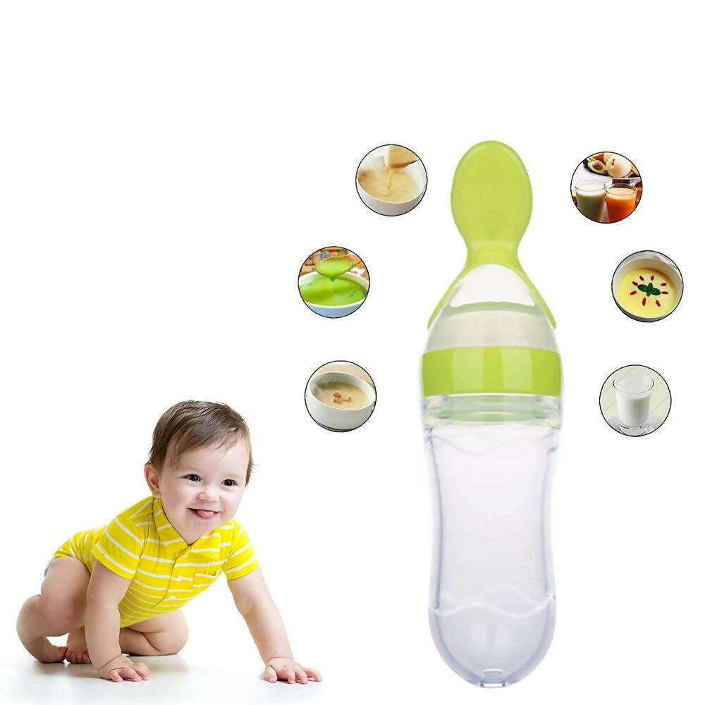 Safe-O-Kid Easy Squeezy Silicone Food Feeder Spoon (Soft Tip) Bottle- Green- 90mL