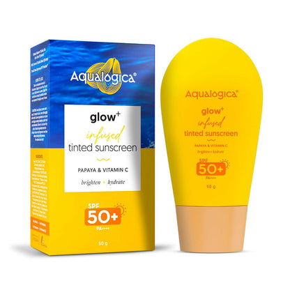 Aqualogica Glow+ Infused Tinted Sunscreen With Papaya & Vitamin C, Protection Against Uva/B, For Glowing & Sun-Safe Skin