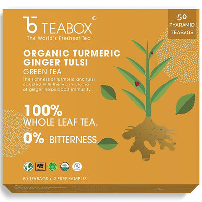 Teabox Organic Turmeric Ginger Tulsi Green Tea Bags