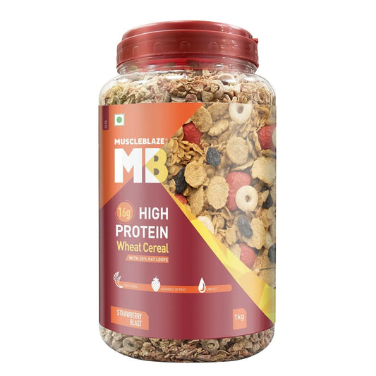 MuscleBlaze 16g High Protein Wheat Cereal Strawberry Blast TrueCure