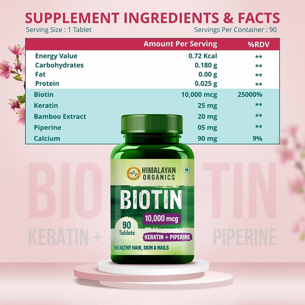 Himalayan Organics Biotin 10000 Mcg with Keratin + Piperine Tablets