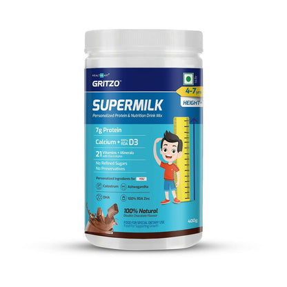 Gritzo Supermilk Height+ For 4-7Y Boys Double Chocolate Flavor TrueCure