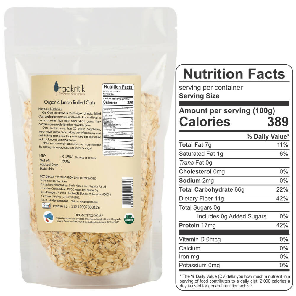 Prakritik Organic Jumbo Rolled Oats