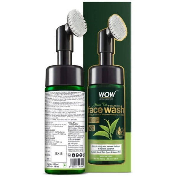 Wow Skin Science Green Tea Foaming Face Wash With Built-In Face Brush For Deep Cleansing