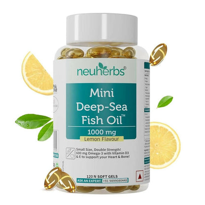 Neuherbs Mini Deep Sea Omega 3 Fish Oil 1000 mg Soft Gels Lemon Flavor TrueCure