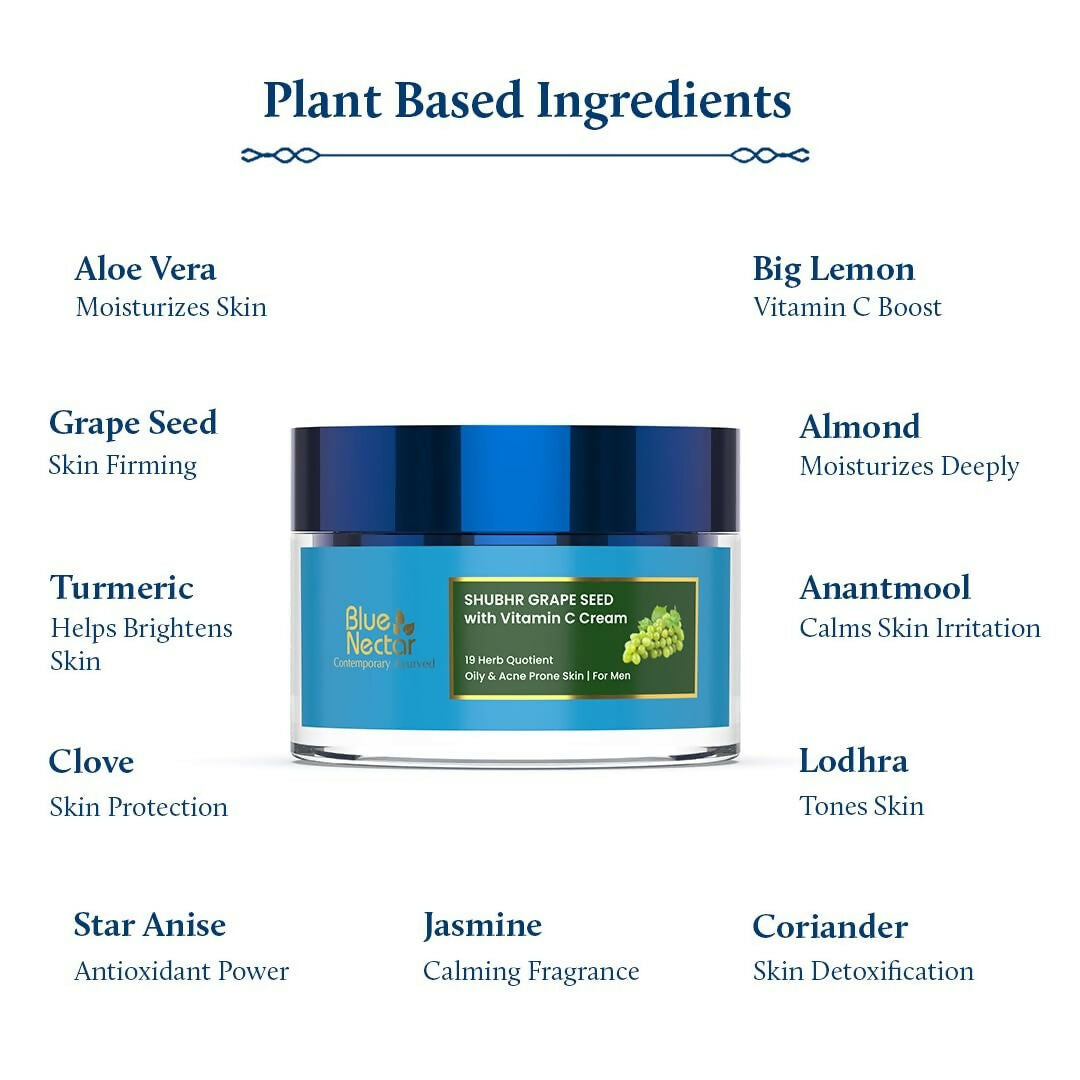 Blue Nectar Vitamin C Face Moisturizer for Oily & Acne Prone Skin with Grapeseed For Men