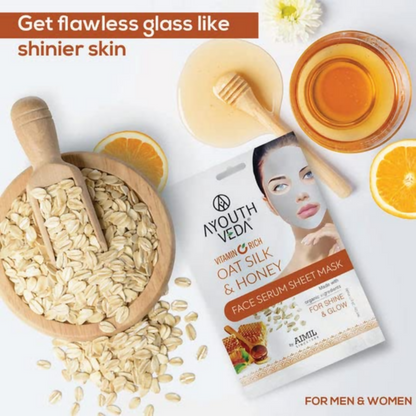 Ayouthveda Vitamin C Rich Oats Silk & Honey Face Serum Sheet Mask