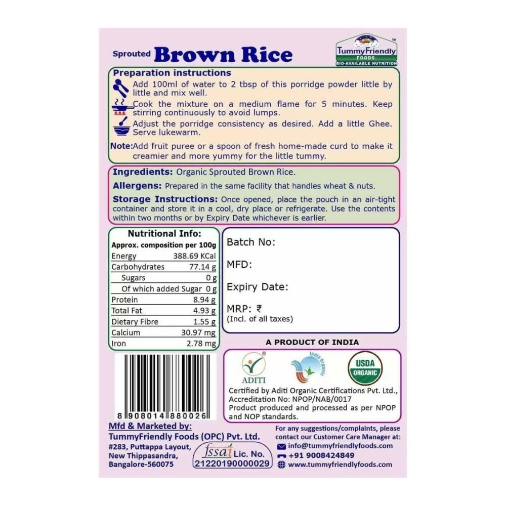 TummyFriendly Foods Certified Brown Rice Porridge Mixes - Stage1, Stage2, Stage3