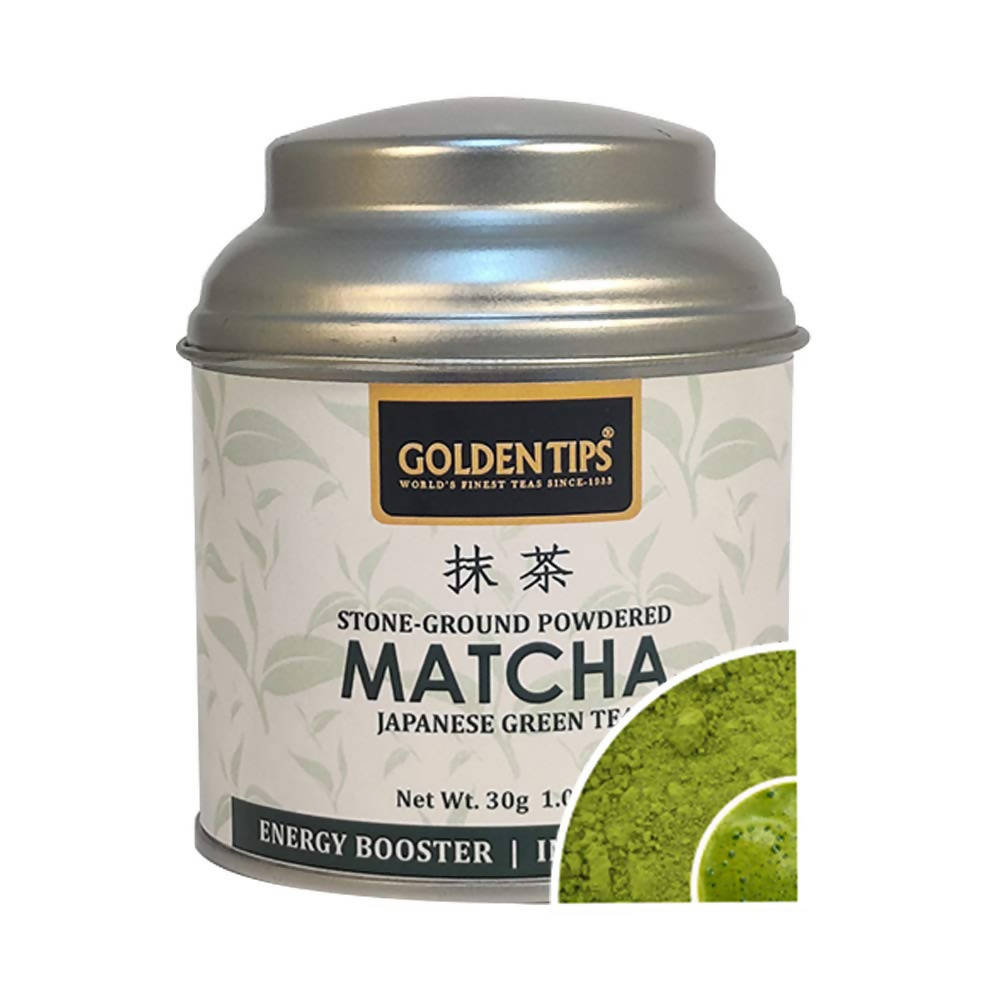 Golden Tips Japanese Matcha Green Tea Powder Tin Box Round TrueCure