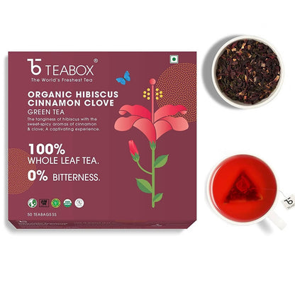 Teabox Organic Hibiscus Cinnamon Clove Green Tea Bags