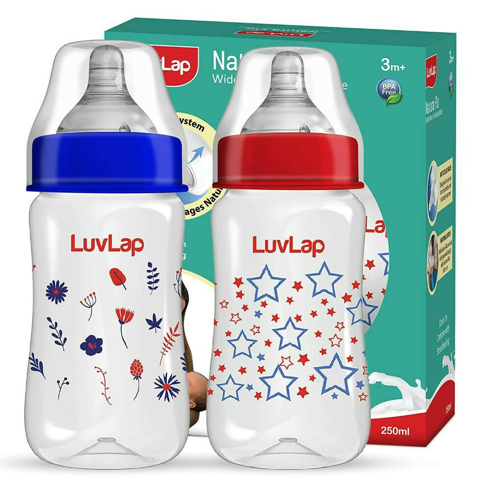 LuvLap Anti-Colic Wide Neck Natura Flo Baby Feeding Bottle, Australia, Canada 