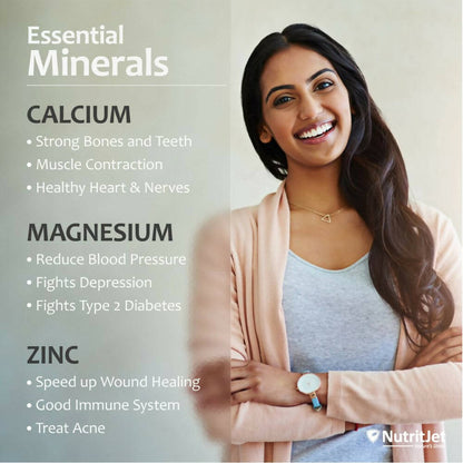 NutritJet Calcium Magnesium Zinc with Vitamin D3 & B12 Veg Tablets