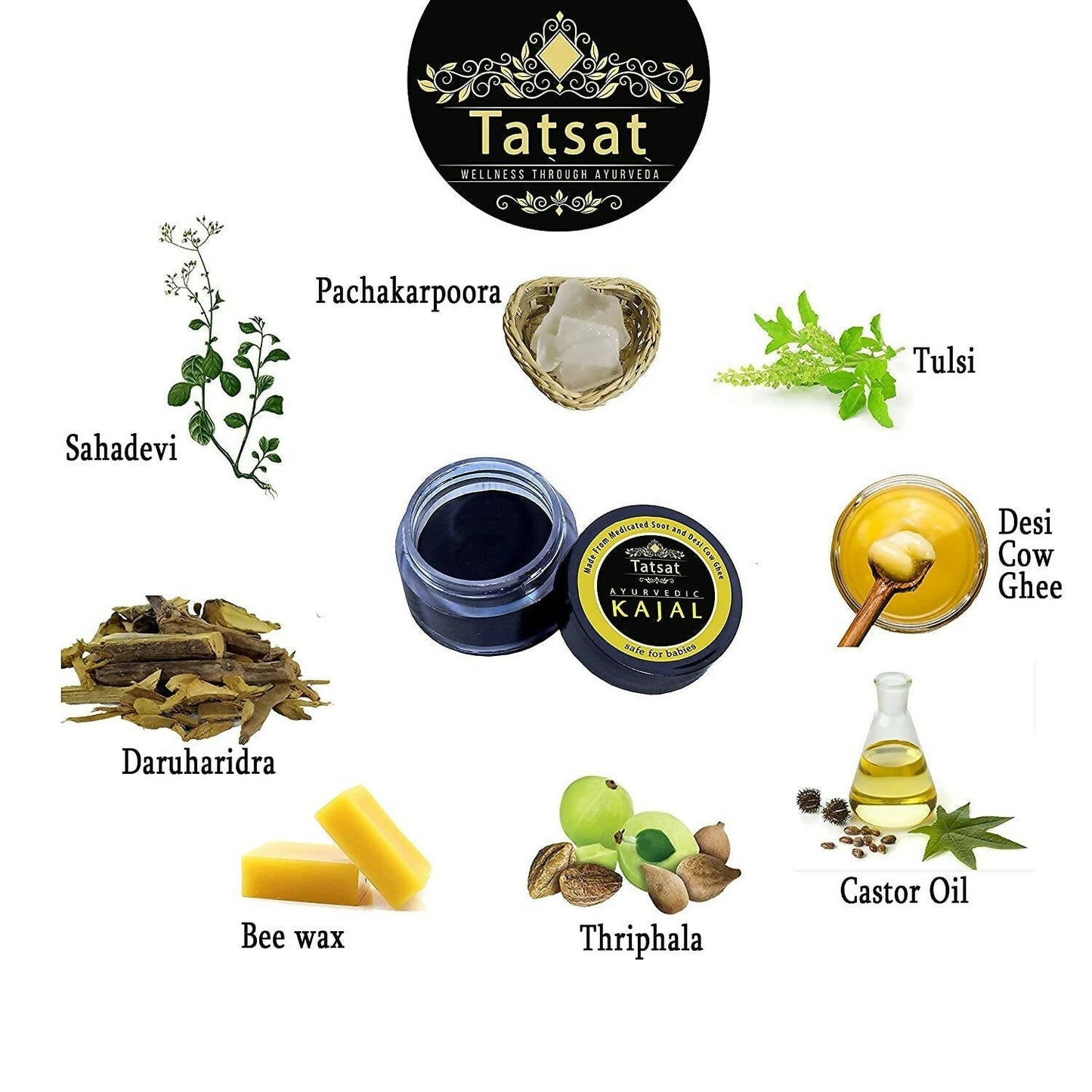 Tatsat 100% Natural Certified Ayurvedic Baby Kajal With Pure Herbs