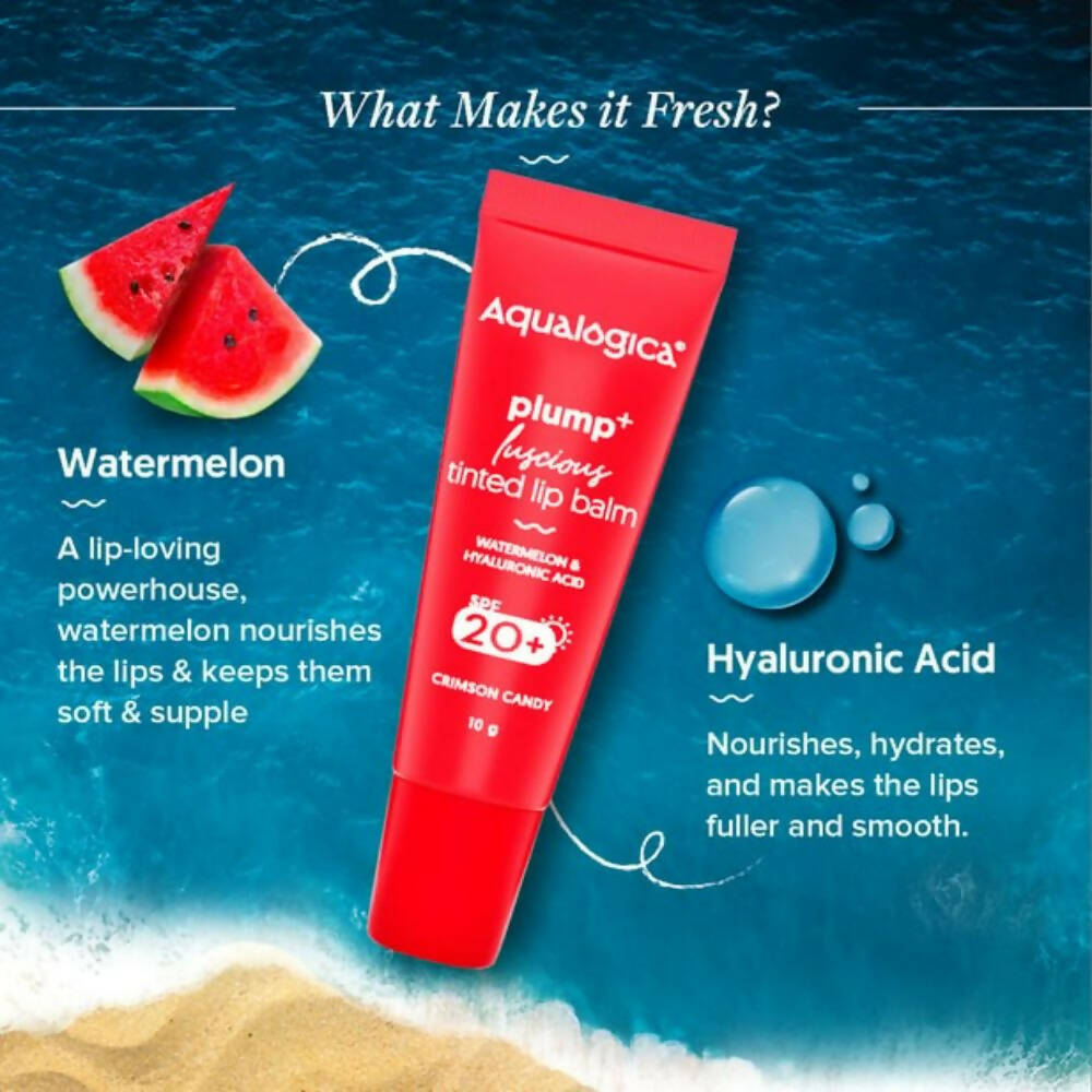 Aqualogica Crimson Candy Plump+ Luscious Tinted Lip Balm with Watermelon and Hyaluronic Acid