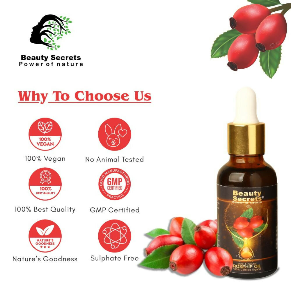 Beauty Secrets Certified Organic Rosehip Oil for Face and Body