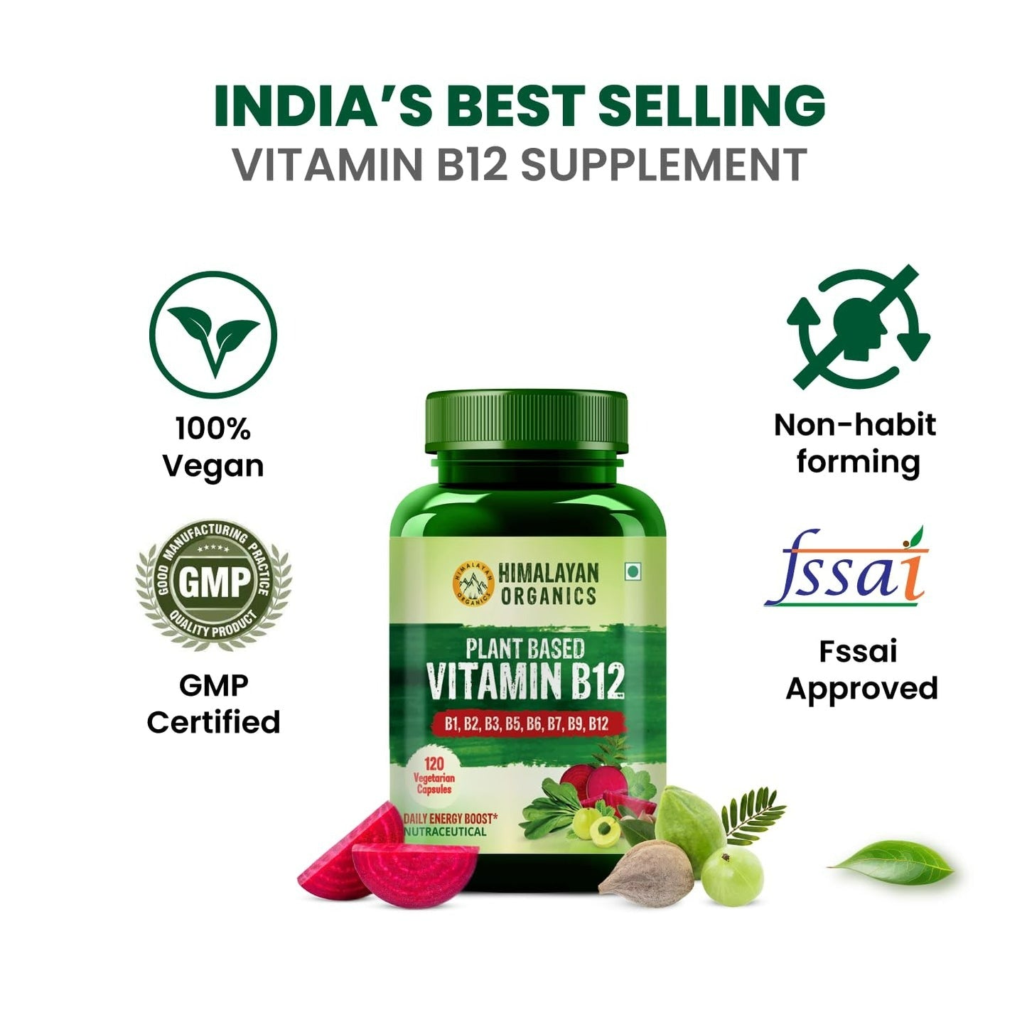 Himalayan Organics Organic B12 500mg Vegetarian Capsules