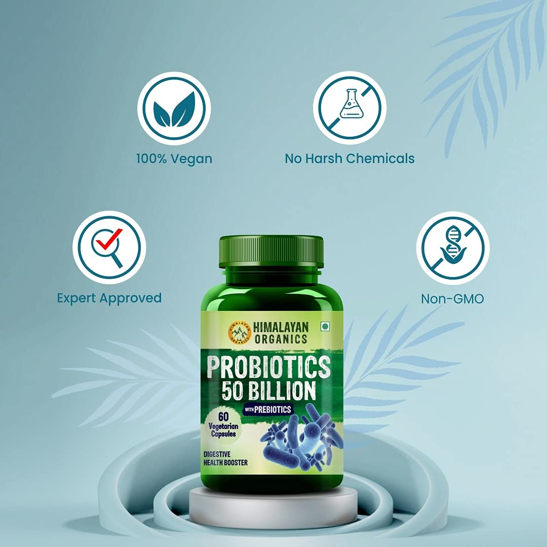 Himalayan Organics Probiotics Supplement 50 billion Prebiotics Capsules