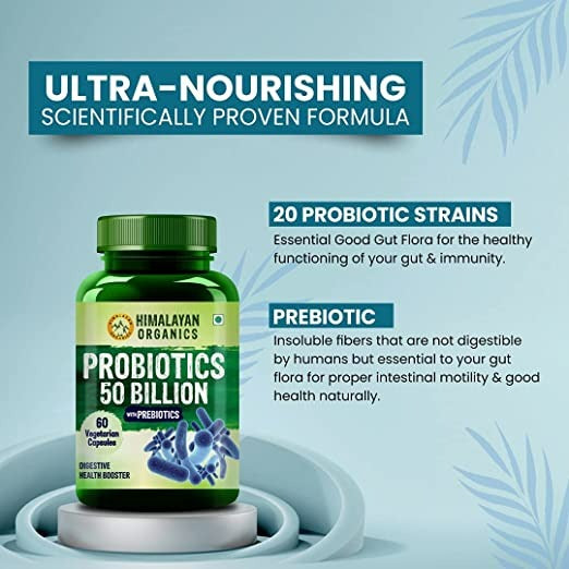 Himalayan Organics Probiotics Supplement 50 billion Prebiotics Capsules