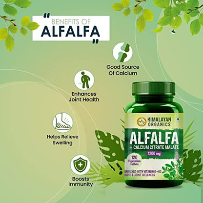 Himalayan Organics Alfalfa + Calcium Citrate Malate 1200mg Tablets