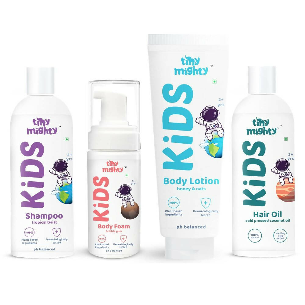 Tiny Mighty Kids Shampoo, Body Lotion, Foam Wash & Hair Oil Combo, Australia, Canada 