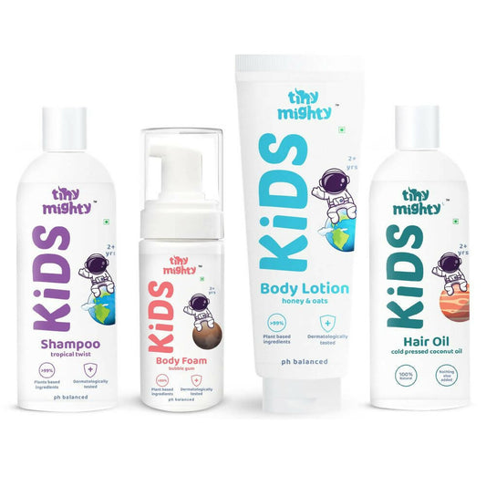 Tiny Mighty Kids Shampoo, Body Lotion, Foam Wash & Hair Oil Combo, Australia, Canada 