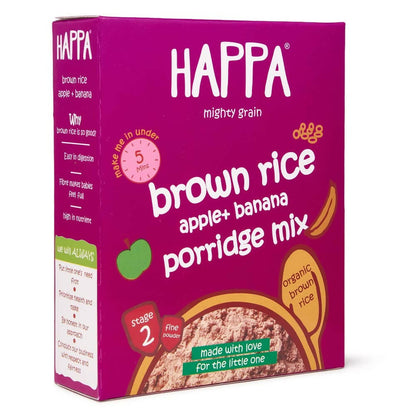 Happa Organic Baby Food, Brown Rice+ Apple + Banana Porridge Mix, Australia, Canada 