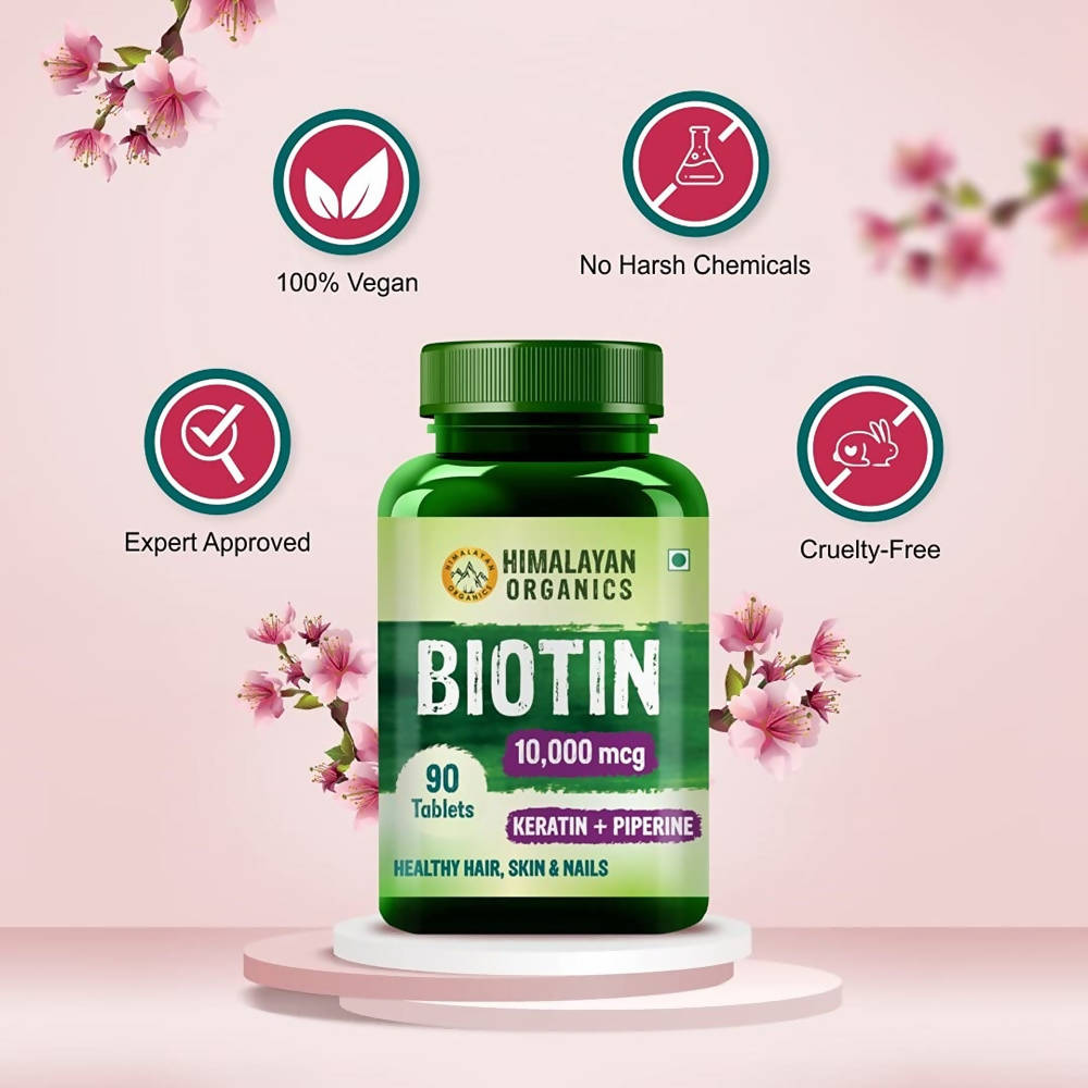 Himalayan Organics Biotin 10000 Mcg with Keratin + Piperine Tablets