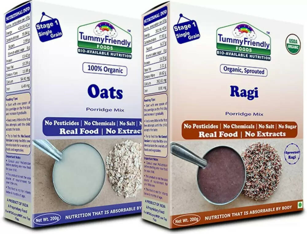 TummyFriendly Foods Organic Oats and Organic Sprouted Ragi Porridge Mixes Combo, Australia, Canada 