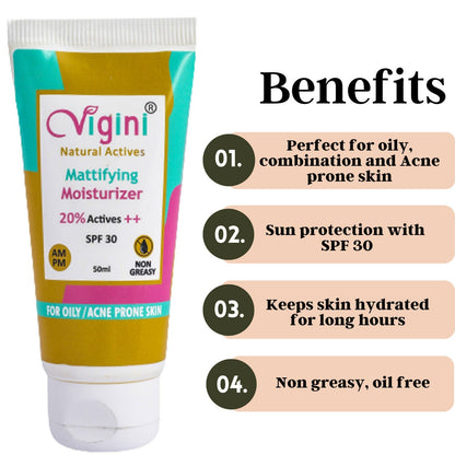 Vigini Natural Actives Mattifying Moisturizer SPF 30 for Men Women