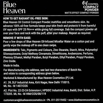 Blue Heaven Oil Control Compact Powder Matte Finish SPF 25 PA+++ Honey