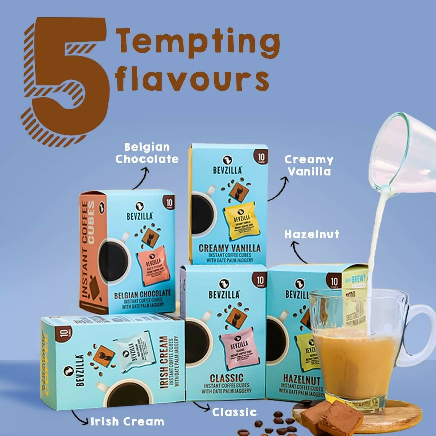 Bevzilla Assorted Flavours Instant Coffee Cubes with Organic Date Palm Jaggery