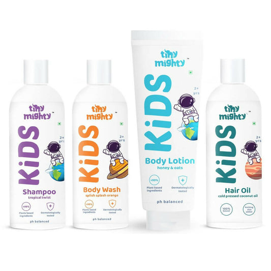 Tiny Mighty Plant Based And Natural Kids Shampoo, Body Lotion, Body Wash & Hair Oil Combo, Australia, Canada 