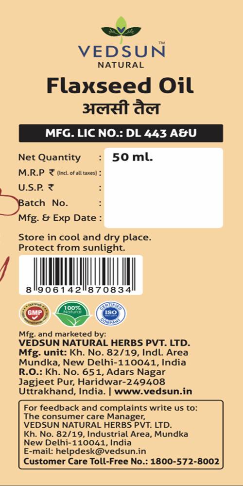 Vedsun Naturals Flax Seed Oil Alsi Ka Tel Pure Omega 3 Rich