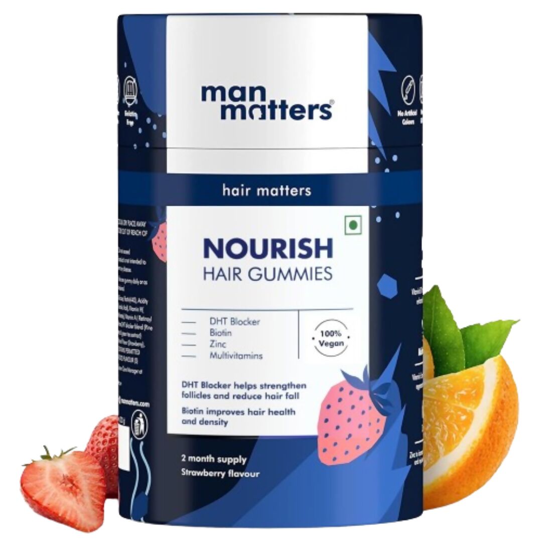 Man Matters Biotin Nourish Hair Gummies - Strawberry Flavor With Zinc & Multivitamins