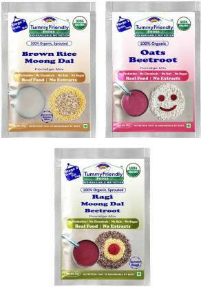 TummyFriendly Foods Stage2 Sprouted Porridge Mixes Trial Combo for 6 Months Sprouted Ragi & Brown Rice, Oats, Dal & Vegetable, Australia, Canada 