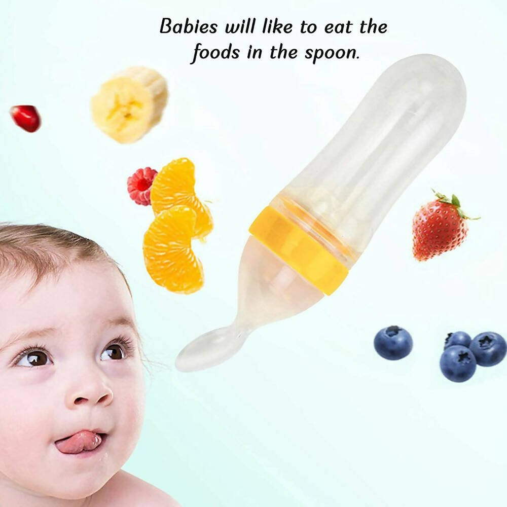 Safe-O-Kid Easy Squeezy Silicone Food Feeder Spoon (Soft Tip) Bottle- Yellow- 90mL