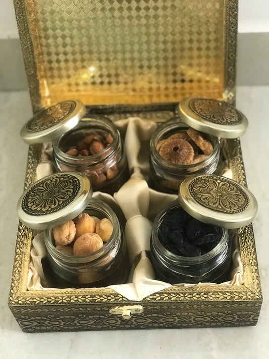 SK Mithaii Assorted Dry Fruit Gift Box | Almond | Figs(Anjeer) | Apricot | Black Resins | 4 Jars | Birthday Gift | Christmas Gift | New Year Gift TrueCure