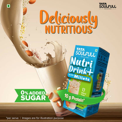 Tata Soulfull Nutri Drink+ With Millets, 0% Added Sugar - Almond Flavor