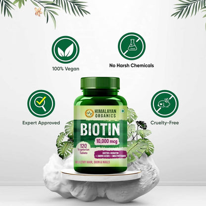 Himalayan Organics Biotin 10000 Mcg with Keratin, Amino Acids & Multivitamin Tablets