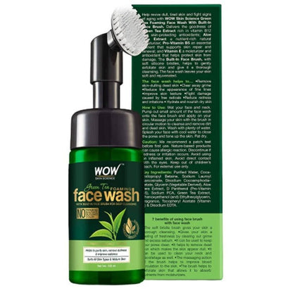 Wow Skin Science Green Tea Foaming Face Wash With Built-In Face Brush For Deep Cleansing