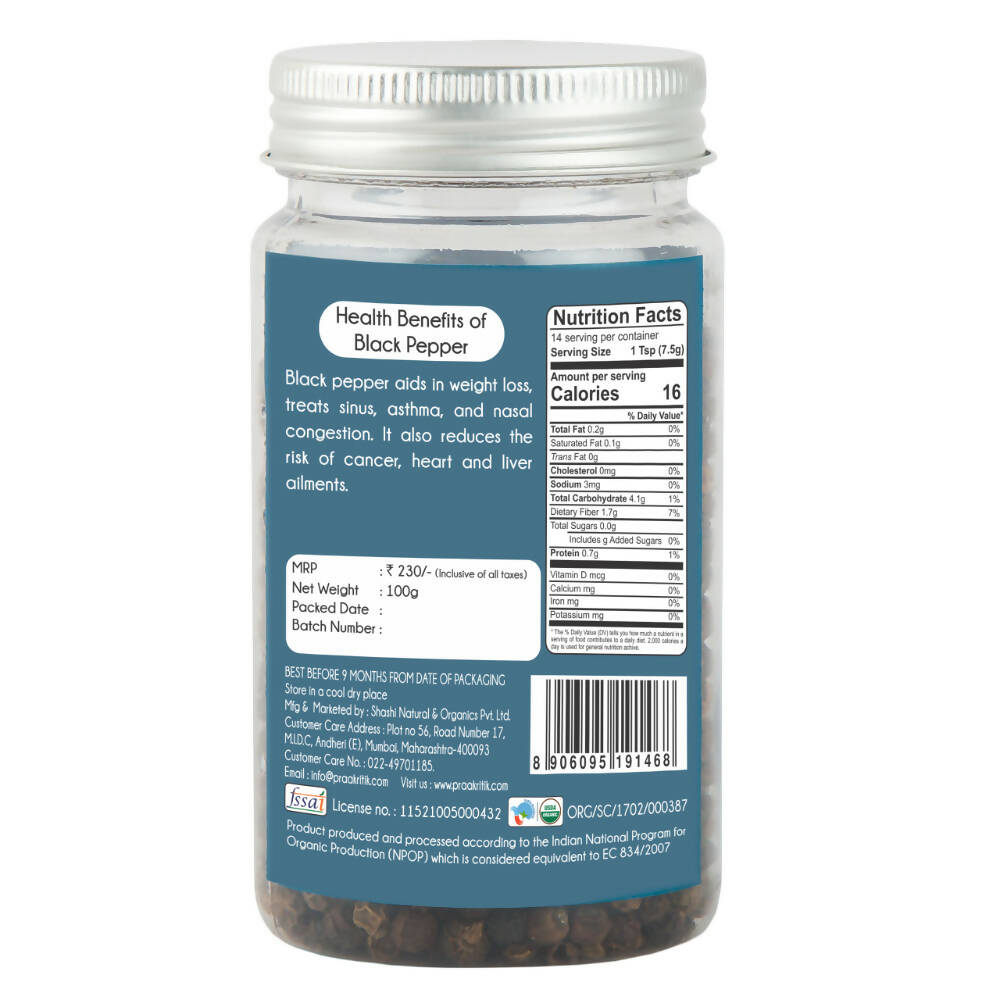 Praakritik Organic Black Pepper Whole